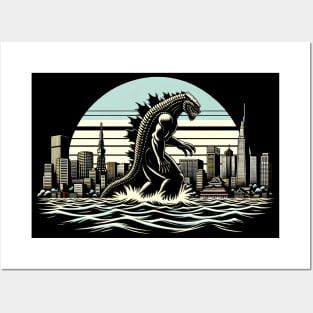 Vintage Godzilla Roars: Classic Sci-Fi Godzilla T-Shirt Design Posters and Art